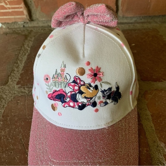 Disney Parks Minnie Mouse & Kitty Pink Sparkle Bow Ball Cap Hat Sz XS/S Toddler - Picture 3 of 7